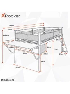 X Rocker Sanctum Mid Sleeper Bed With Gaming Desk -Oleu Furniture Shop VMEQ8 SQ7 0000000004 BLACK DGy