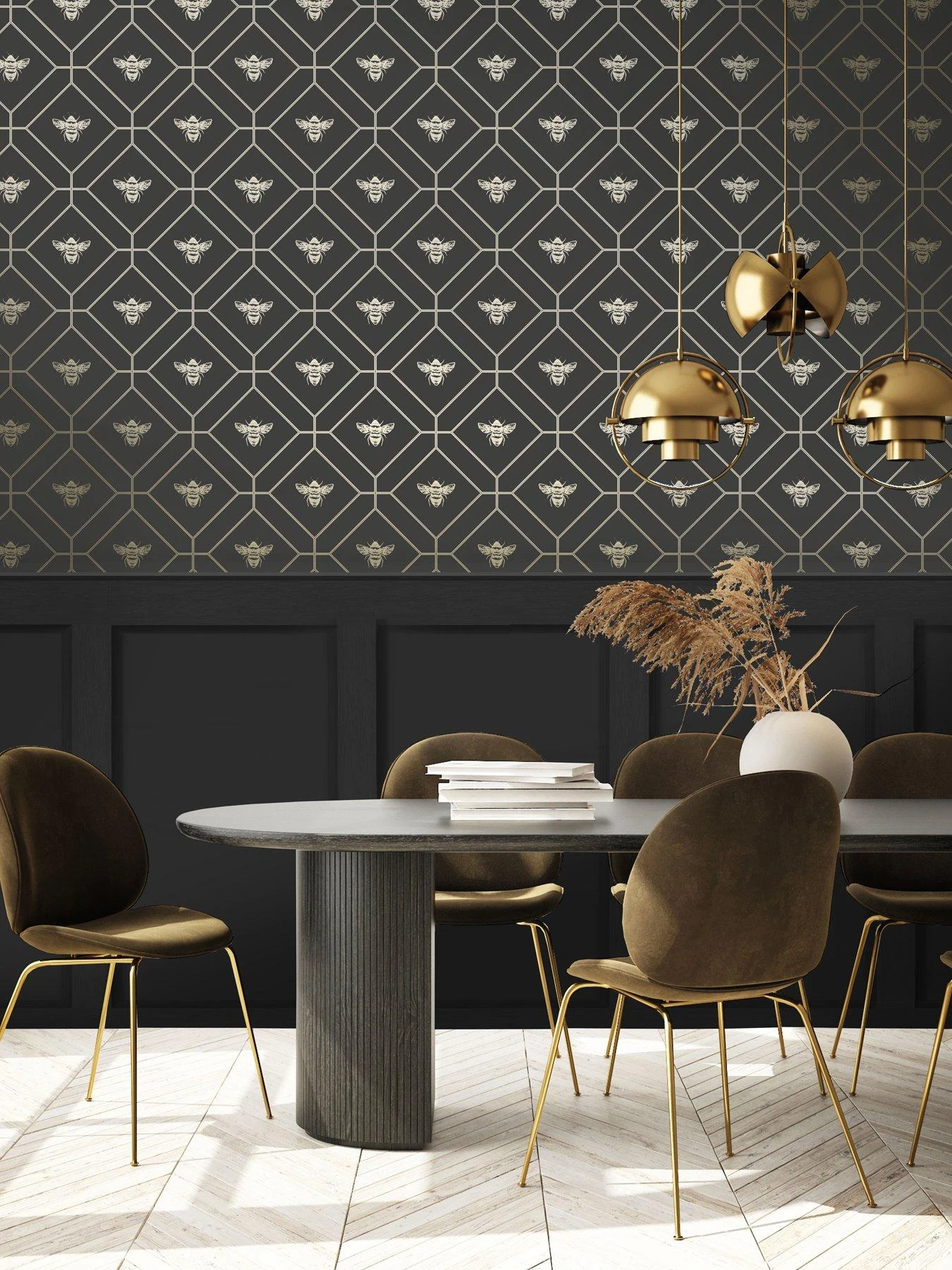 Holden D??cor Honeycomb Bee Wallpaper - Charcoal/gold 3 Holden D??cor Honeycomb Bee Wallpaper - Charcoal/gold