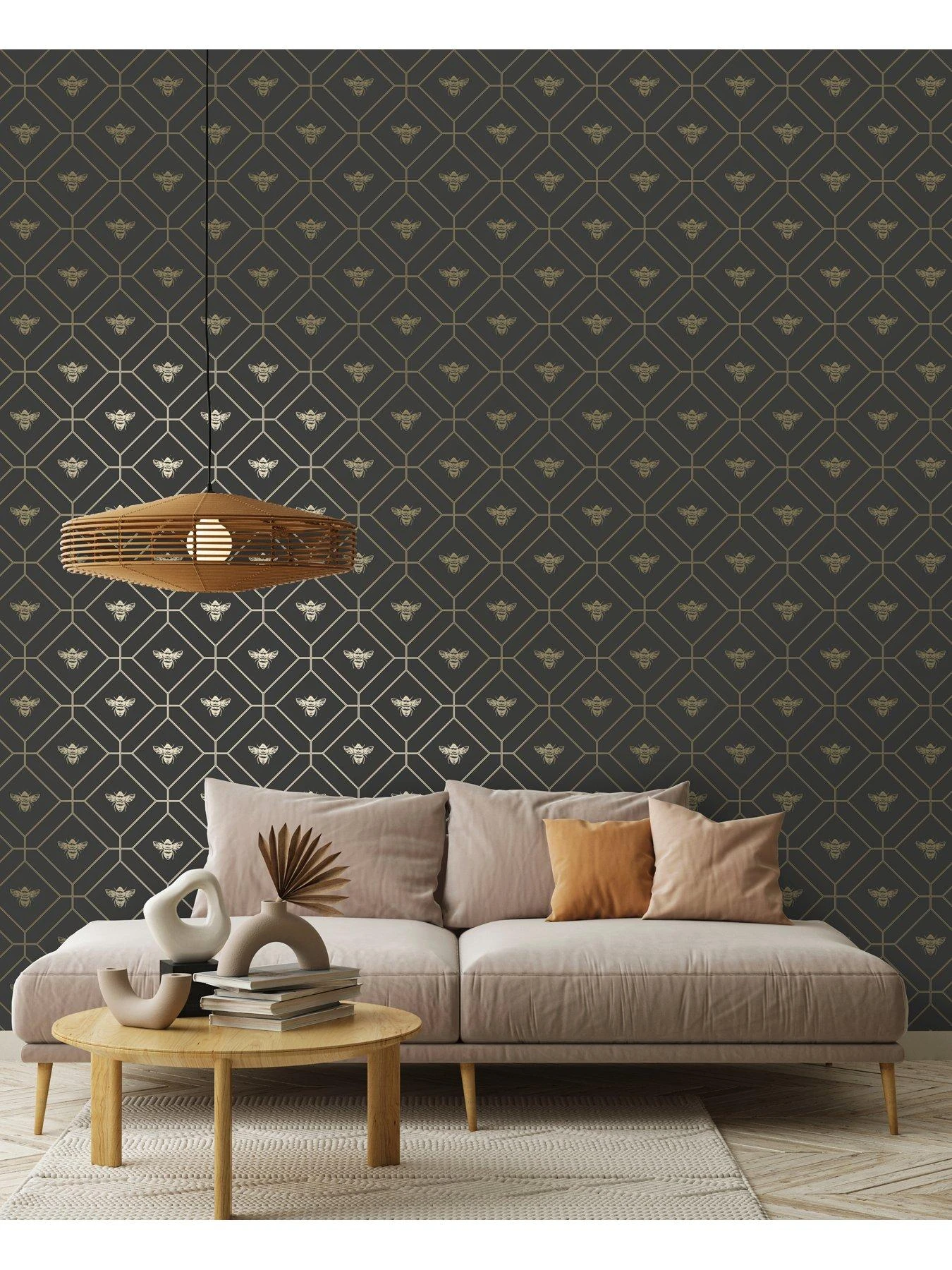 Holden D??cor Honeycomb Bee Wallpaper - Charcoal/gold 5 Holden D??cor Honeycomb Bee Wallpaper - Charcoal/gold - Image 3