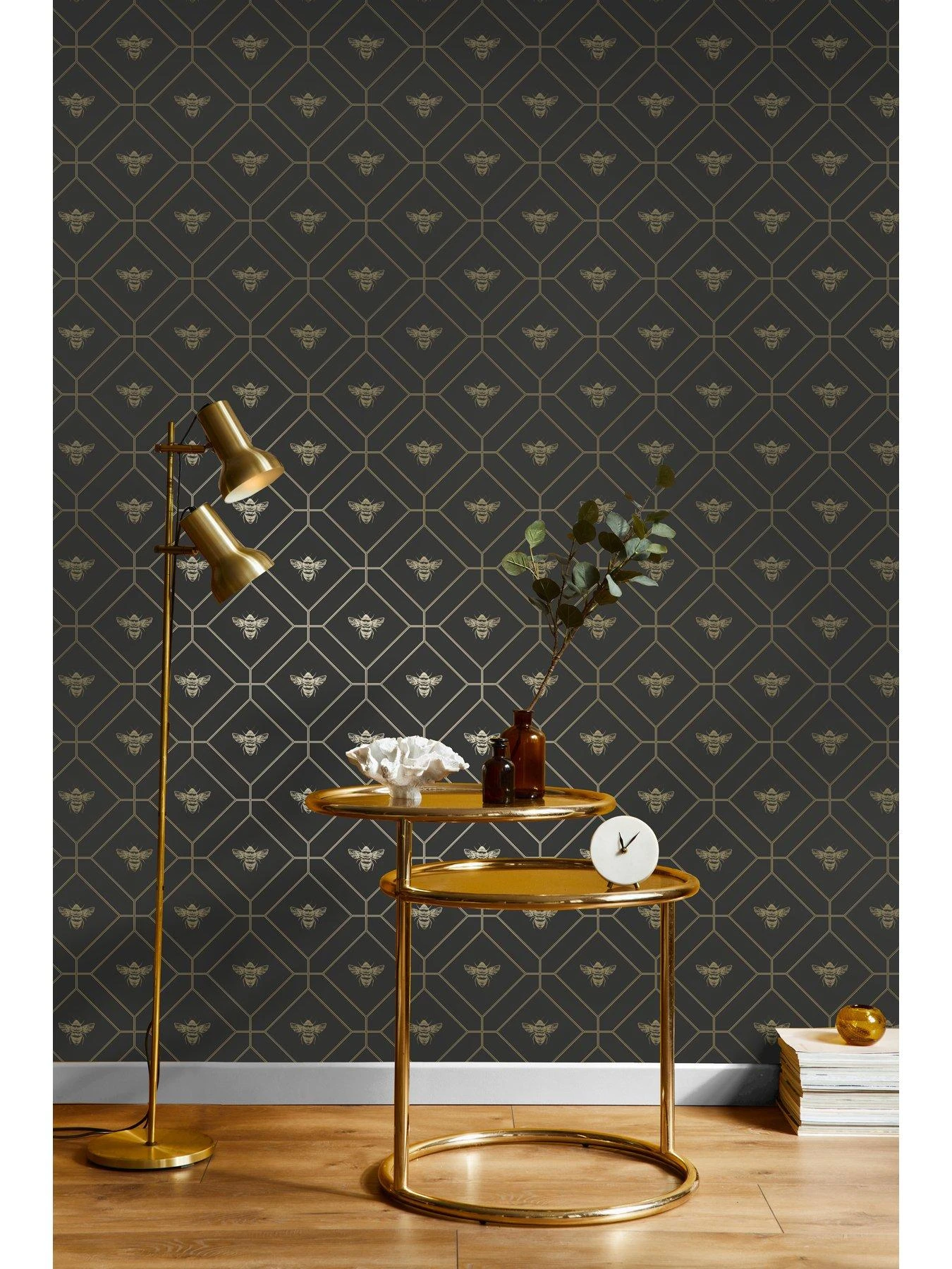 Holden D??cor Honeycomb Bee Wallpaper - Charcoal/gold 6 Holden D??cor Honeycomb Bee Wallpaper - Charcoal/gold - Image 4