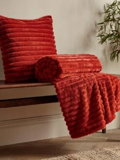 Catherine Lansfield Cosy Ribbed Soft Throw - Burnt Orange -Oleu Furniture Shop VMRQ0 SQ4 0000000537 BURNT ORANGE SLd