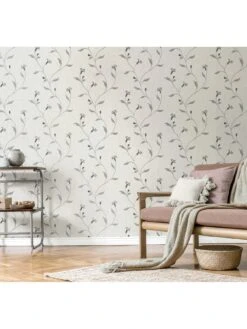 Vymura Bellagio Floral Wallpaper - White/silver -Oleu Furniture Shop VNM91 SQ3 0000000099 N A SLd