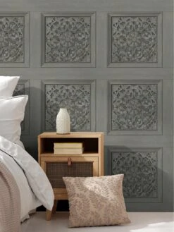 Fine Décor Carved Panel Wallpaper - Gunmetal