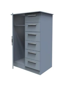 SWIFT Logan Ready Assembled 1 Door 5 Drawer Wardrobe -Oleu Furniture Shop VNOFP SQ6 0000000020 BLUE SLd2