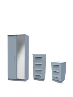 SWIFT Logan 3 Piece Package Ready Assembled 2 Door Wardrobe, Bedside Table & 3 Drawer Chest -Oleu Furniture Shop VNOFV SQ3 0000000020 BLUE SLa