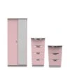 SWIFT Alva Ready Assembled 3 Piece Package - 2 Door Wardrobe, Bedside Table & 3 Drawer Chest -Oleu Furniture Shop VNOHK SQ2 0000000063 PINK SLf