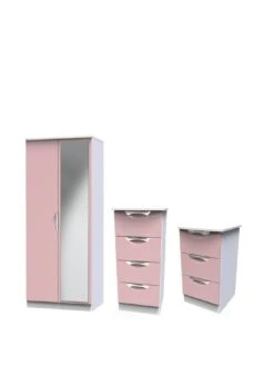 SWIFT Alva Ready Assembled 3 Piece Package - 2 Door Wardrobe, Bedside Table & 3 Drawer Chest -Oleu Furniture Shop VNOHK SQ3 0000000063 PINK SLa