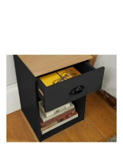 Lloyd Pascal Henley 1 Draw Bedside With Cup Handles -Oleu Furniture Shop VNOJM SQ3 0000000540 BLACK OAK SLa