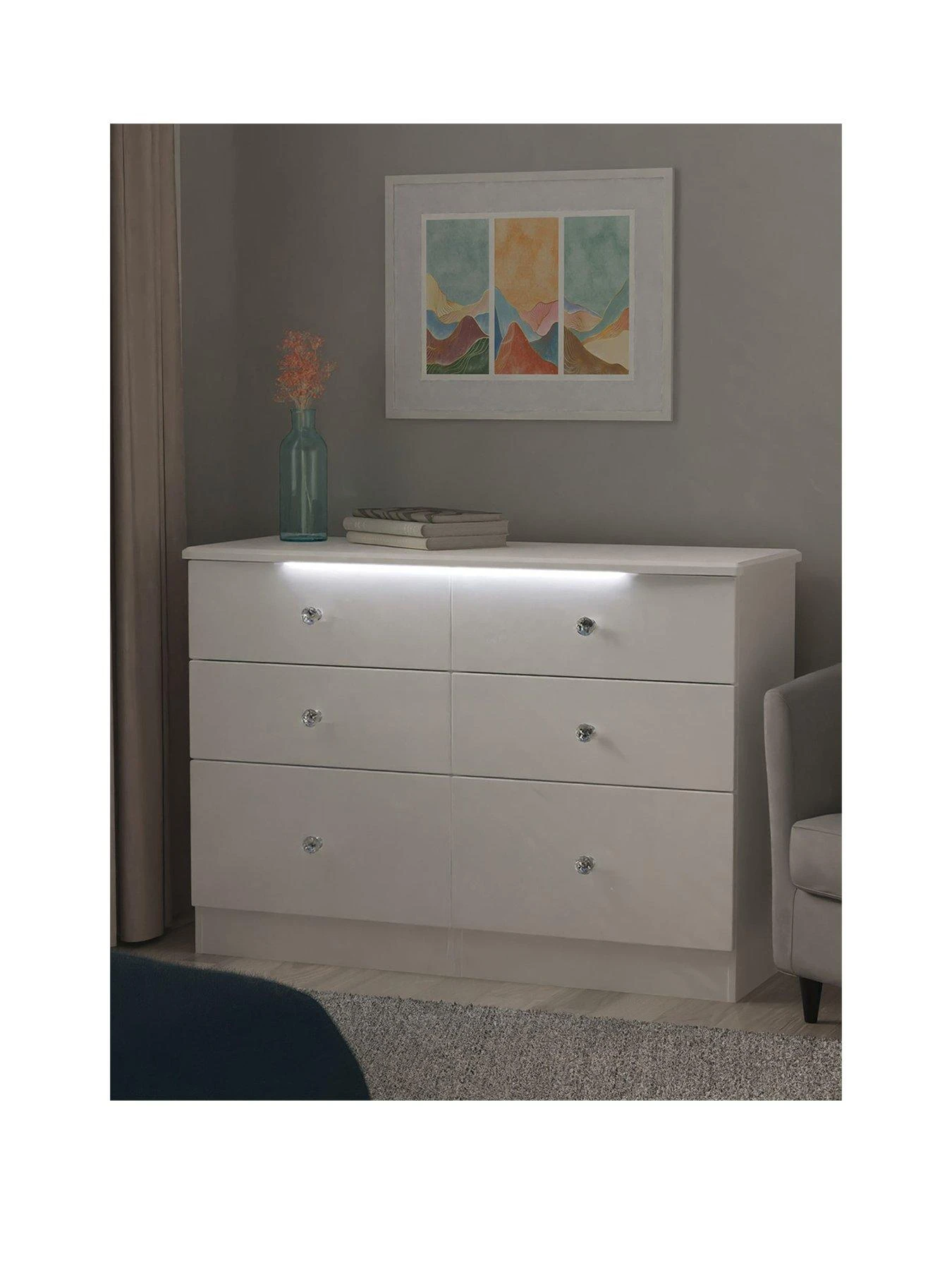 SWIFT Lumiere Ready Assembled 6 Drawer Wide Chest With Led Lights 3 SWIFT Lumiere Ready Assembled 6 Drawer Wide Chest With Led Lights