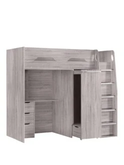 Julian Bowen Max High Sleeper Bed With Desk, Drawers, Cupboards And Pull Out Wardrobe - Grey Oak -Oleu Furniture Shop VRRP4 SQ2 0000000311 GREY OAK SLf