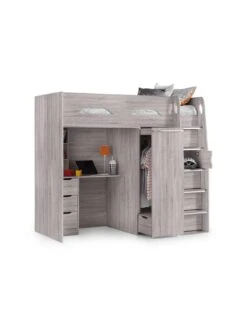 Julian Bowen Max High Sleeper Bed With Desk, Drawers, Cupboards And Pull Out Wardrobe - Grey Oak -Oleu Furniture Shop VRRP4 SQ3 0000000311 GREY OAK SLd