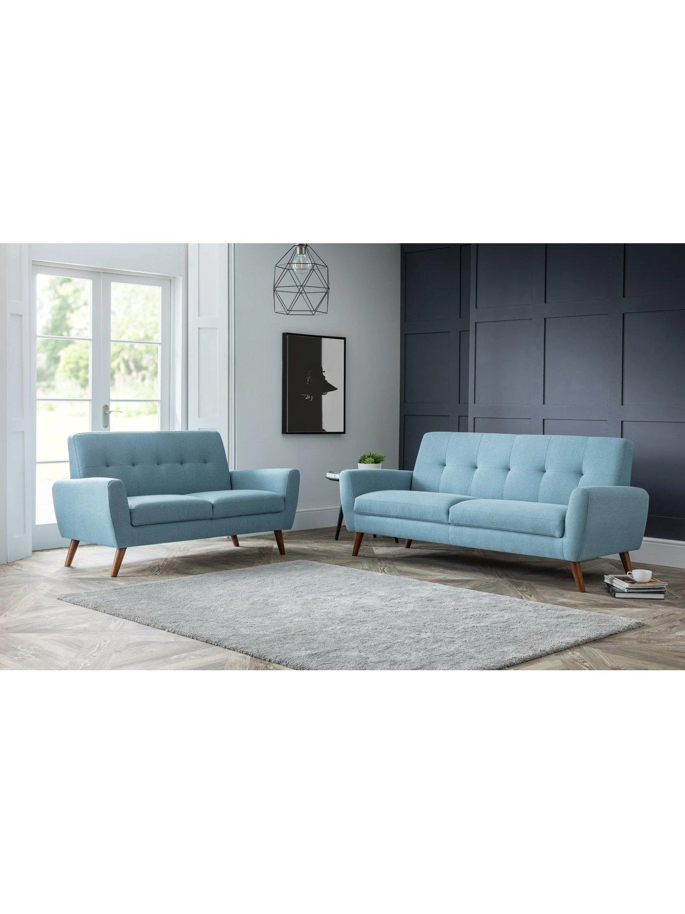 Julian Bowen Monza 2 Seater Compact Retro Sofa - Blue 3 Julian Bowen Monza 2 Seater Compact Retro Sofa - Blue